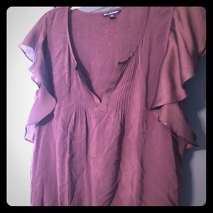 American eagle flutter sleeve brown silk shirt